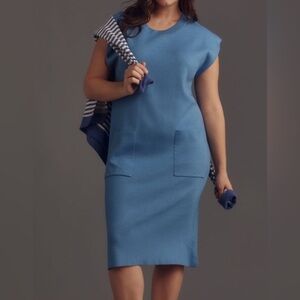 NWT Maeve Muscle Column Midi Dress Anthropologie blue knit PLUS size 1X fall